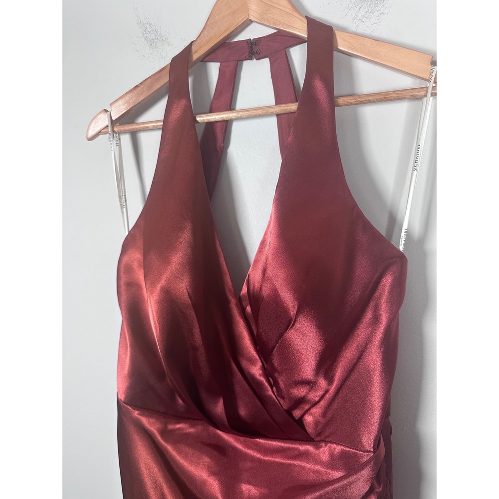 Galina Signature Charmeuse Halter Maxi Dress Women 12 Cinnamon Formal GS290122 - Picture 4 of 11